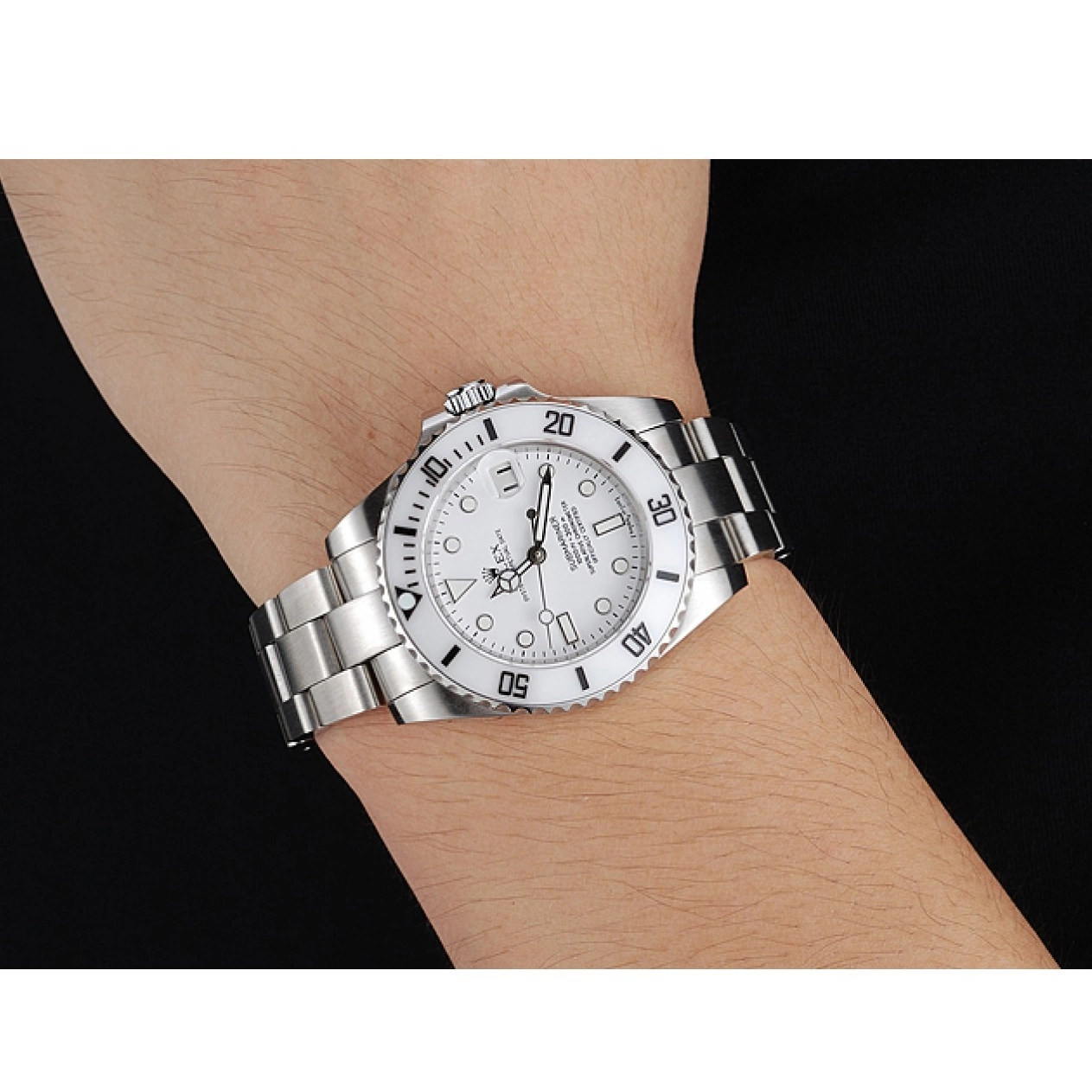 Aaa replica watch White Steel Dial Submariner Rolex Bracelet Stainless 1454152 0605